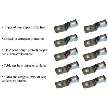 WNI 1/0 AWG 1/0 Gauge 5 Feet Black + 5 Feet Red Battery Welding Pure Copper Ultra Flexible Cable + 5pcs of 5/16" & 5pcs 3/8" Copper Cable Lug Terminal Connectors + 3 Feet Heat Shrink Tubing