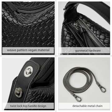 DORIS&JACKY Small Hand Tote Handbag For Women Designer Vegan Top Handle Crossbody Purse With Metal C...