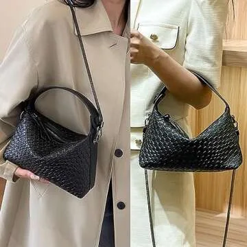 DORIS&JACKY Small Hand Tote Handbag For Women Designer Vegan Top Handle Crossbody Purse With Metal Chain Strap (1-Black)