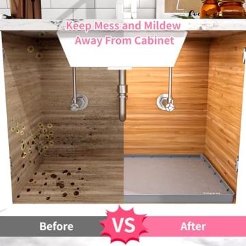 Sdpeia Under Sink Mat for [34" x 22"] Cabinet, 2024 New Upgraded Silicone Waterproof Mat Kitchen Cabinet Liner Holds Over 3.3 Gallons, Cabinet Protector Under Sink Tray for Drips, Leaks, Spills(Grey)