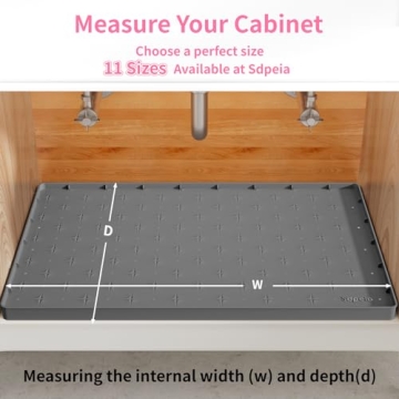 Sdpeia Under Sink Mat for [34" x 22"] Cabinet, 2024 New Upgraded Silicone Waterproof Mat Kitchen Cabinet Liner Holds Over 3.3 Gallons, Cabinet Protector Under Sink Tray for Drips, Leaks, Spills(Grey)