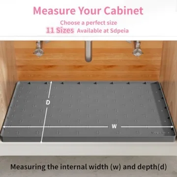 Sdpeia Under Sink Mat for [34" x 22"] Cabinet, 2024 New Upgraded Silicone Waterproof Mat Kitchen Cabinet Liner Holds Over 3.3 Gallons, Cabinet Protector Under Sink Tray for Drips, Leaks, Spills(Grey)