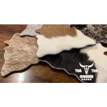 TOM TOM COWHIDES Premium Set of 6 Cowhide Drink Coasters: Genuine Leather, Absorbent, 5"" x 5"" Size