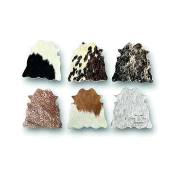 TOM TOM COWHIDES Premium Set of 6 Cowhide Drink Coasters: Genuine Leather, Absorbent, 5"" x 5"" Size