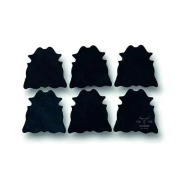 TOM TOM COWHIDES Premium Set of 6 Cowhide Drink Coasters: Genuine Leather, Absorbent, 5"" x 5"" Size