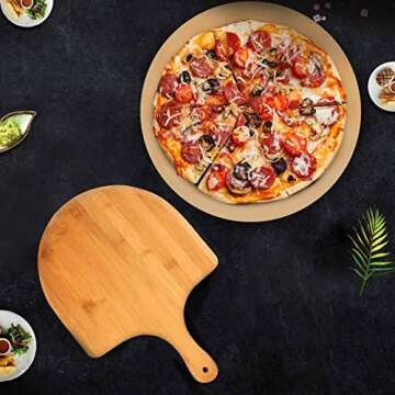 AUGOSTA Round Pizza Stone for Oven and Grill, Free Pizza Peel Paddle, Durable and Safe Baking Stone ...