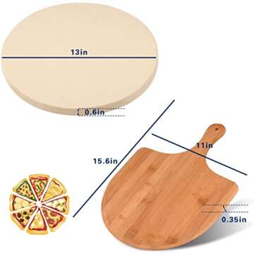 AUGOSTA Round Pizza Stone for Oven and Grill, Free Pizza Peel Paddle, Durable and Safe Baking Stone for Grill, Thermal Shock Resistant Cooking Stone, 13 Inch