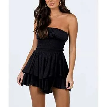 Argeousgor Women Y2k Off Shoulder Short Tube Dresses Strapless Open Back Mini Dress Pleated A-Line Dress Trendy Streetwear G-Black