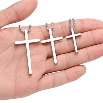 M MOOHAM Stainless Steel Cross Pendant Necklaces for Men Pendant Chain 22 Inch Silver, Confirmation Religious Christian Baptism Gifts for Men Teenage Jewelry