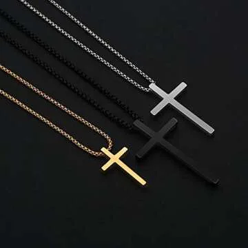 M MOOHAM Stainless Steel Cross Pendant Necklaces for Men Pendant Chain 22 Inch Silver, Confirmation Religious Christian Baptism Gifts for Men Teenage Jewelry