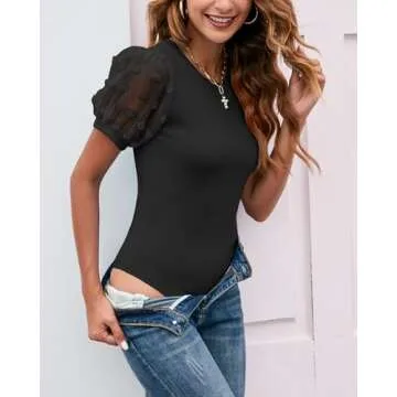 Stylish MIRALUNA Swiss Dot Mesh Bodysuit for Women