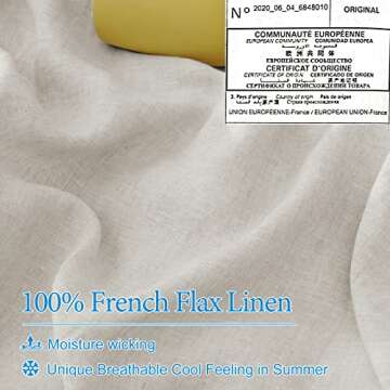PHF 100% French Flax Linen Duvet Cover Set Queen, 3pcs Garment Washed Soft Natural Linen, Breathable Durable Cooling Duvet Cover for Hot Sleepers, 1 Duvet Cover and 2 Pillowshams, 90"x92", Linen