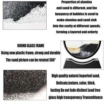 Liquid Motion Sandscape Round Moving Sand Art Sensory Toy Anxiety Fidget ADHD Relaxation Toy Home Office Desktop Decoration (Black, 7-in)