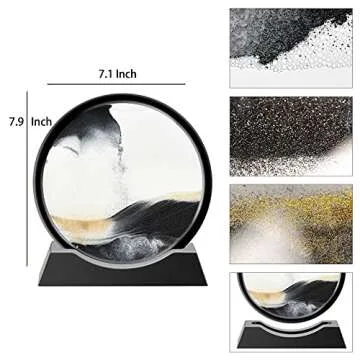 Liquid Motion Sandscape Round Moving Sand Art Sensory Toy Anxiety Fidget ADHD Relaxation Toy Home Office Desktop Decoration (Black, 7-in)