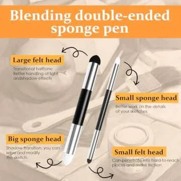 2 Pcs Double Headed Blending Sponge Pens Reusable Drawing Art Soft Pastel Blending Tools Sketch Wipe Washable Pencil Sketch Brush for Artist Professional Highlight Shadow Detail Correcting Tools ﻿