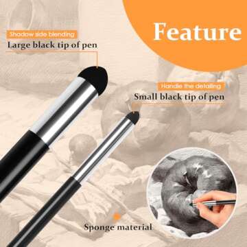 2 Pcs Double Headed Blending Sponge Pens Reusable Drawing Art Soft Pastel Blending Tools Sketch Wipe Washable Pencil Sketch Brush for Artist Professional Highlight Shadow Detail Correcting Tools ﻿