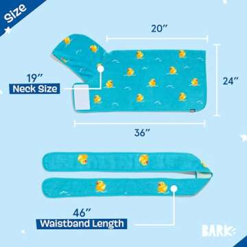 BARK Dog Bathrobe - Fast Drying Bathrobe with Velcro Closure & Wrap Tie Snuggle, Cute Dog Clothes, Easy to Clean, Machine Washable, Dog Coats for Medium Dogs, Tumble Dry Low | Rubber Duck, Medium