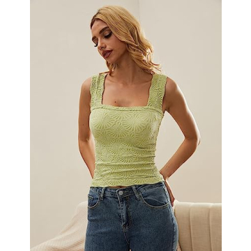 MISSACTIVER Women’s Floral Square Neck Crop Tank Top