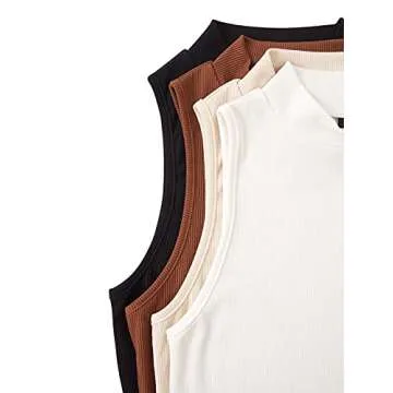 SweatyRocks Women's Ribbed Mock Neck Tank Tops - 4 Pack