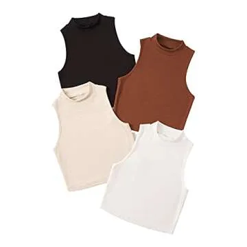 SweatyRocks Women's Ribbed Mock Neck Tank Tops - 4 Pack