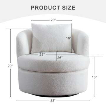 INZOY Swivel Barrel Chair with Lamb Wool Fabric, White Swivel Accent Chair, Sherpa Swivel Chair with...