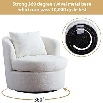 INZOY Swivel Barrel Chair with Lamb Wool Fabric, White Swivel Accent Chair, Sherpa Swivel Chair with Plump Pillow, Comfy Round Accent Chair for Living Room, Swivel Round Chair with Removable Cushion