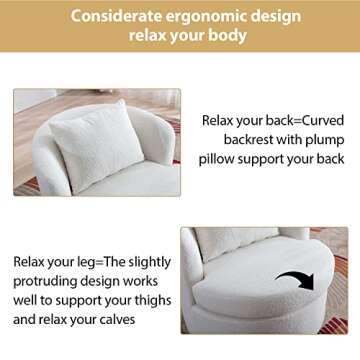 INZOY Swivel Barrel Chair with Lamb Wool Fabric, White Swivel Accent Chair, Sherpa Swivel Chair with Plump Pillow, Comfy Round Accent Chair for Living Room, Swivel Round Chair with Removable Cushion