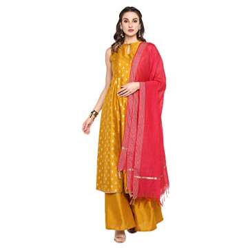 Janasya Indian Women's Anarkali Kurta Set - Mustard Palazzo and Dupatta for Festive Luxury