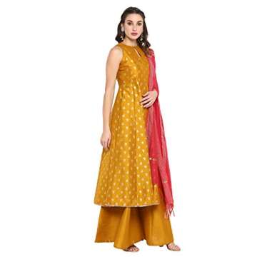 Buy Janasya Women's Mustard Anarkali Kurta Set - Festive Wear