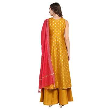 Buy Janasya Women's Mustard Anarkali Kurta Set - Festive Wear
