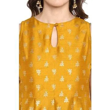 Buy Janasya Women's Mustard Anarkali Kurta Set - Festive Wear