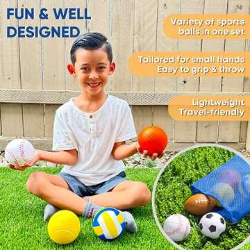 Set Of 6 Mini Sports Foam Balls for Kids, Toddler Ball Toys, Foam Football, Toddler Football, Indoor...