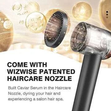 Wizwise Hair Dryer, Ionic Blow Dryer with Smoothing Nozzle, 1500W Hair Blow Dryer with 110,000RPM Fast Dry, 4 Temps&2 Speeds, 2 Accessories for Curls, Dark Gray