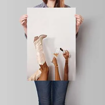 Preppy Canvas Wall Art Cowgirl Boots Pictures Modern Neutral Fashion Poster Trendy Teen Girl Funky Home Wall Decor for Living Room Bar Cart 12 x 16 in Unframed