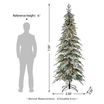 7.5ft Pre-Lit Flocked Pencil Spruce Artificial Christmas Tree with 350 Warm White Lights