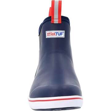 Xtratuf Men's Fishing Rain Watertight Anglers Rubber Chevron Pull Tabs Ankle Deck Boots, Navy & Red, 10