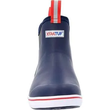 Xtratuf Men's Fishing Rain Watertight Anglers Rubber Chevron Pull Tabs Ankle Deck Boots, Navy & Red, 10