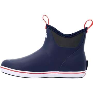 Xtratuf Men's Fishing Rain Watertight Anglers Rubber Chevron Pull Tabs Ankle Deck Boots, Navy & Red, 10