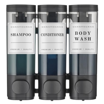 Shampoo and Conditioner Dispenser - Stylish 3 Chamber Wall-Mounted Shower Soap Dispenser for Easy Or...
