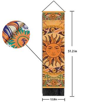 Leedpart Bohemian Tapestry Long Fabric Wall Hanging Vertical Moon and Sun Tapestry Tassel Decor for ...