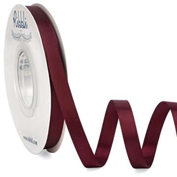 Ribbli Double Faced Burgundy Satin Ribbon,3/8” x Continuous 25 Yards,Use for Bows Bouquet,Gift Wrapping,Floral Arrangement