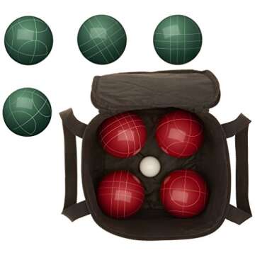 Amazon Basics 90 Millimeter Bocce Ball Outdoor Yard Games Set with Soft Carrying Case-2 to 8 players,Red and Green