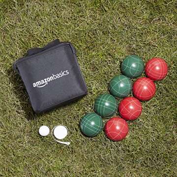 Amazon Basics 90 Millimeter Bocce Ball Outdoor Yard Games Set with Soft Carrying Case-2 to 8 players,Red and Green