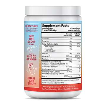 ABOUT YOUR COLLAGEN Peptide Energy Collagen Powder Hair, Nail, Skin, Type I & III,Caffeine for Energ...