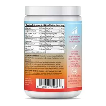 ABOUT YOUR COLLAGEN Peptide Energy Collagen Powder Hair, Nail, Skin, Type I & III,Caffeine for Energy, Vitamin C, Biotin, Hyaluronic Acid, Zero Sugar – 8.92 oz (Strawberry Margarita)