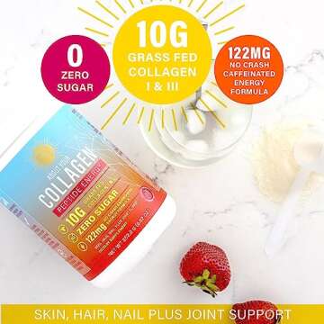 ABOUT YOUR COLLAGEN Peptide Energy Collagen Powder Hair, Nail, Skin, Type I & III,Caffeine for Energy, Vitamin C, Biotin, Hyaluronic Acid, Zero Sugar – 8.92 oz (Strawberry Margarita)