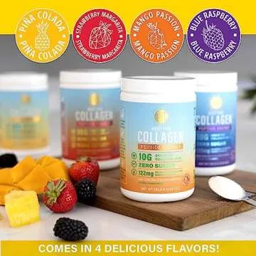 ABOUT YOUR COLLAGEN Peptide Energy Collagen Powder Hair, Nail, Skin, Type I & III,Caffeine for Energy, Vitamin C, Biotin, Hyaluronic Acid, Zero Sugar – 8.92 oz (Strawberry Margarita)