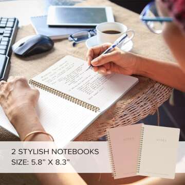 Aesthetic Spiral Notebook Set of 2 For Women and Men - Cute College Ruled 8x6 Bible Study Journal/Notebook with Pockets And Lined Pages - Perfect A5 Supplies to Stay Organized at Work or School