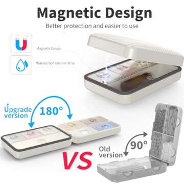 Restree Large Pill Organizer, Travel Pill Box, 8 Large Compartments Medicine Organizer, Moisture-Proof Pill Case for Vitamin, Medicine, Fish Oil/Supplements (White)