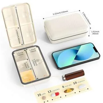 Restree Large Pill Organizer, Travel Pill Box, 8 Large Compartments Medicine Organizer, Moisture-Proof Pill Case for Vitamin, Medicine, Fish Oil/Supplements (White)